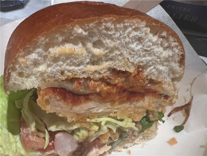 chicken burger cut open